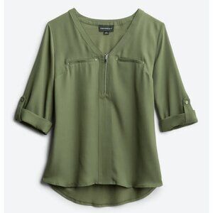 FORTUNE + IVY Rebekah Zipper Detail Mixed Material Blouse